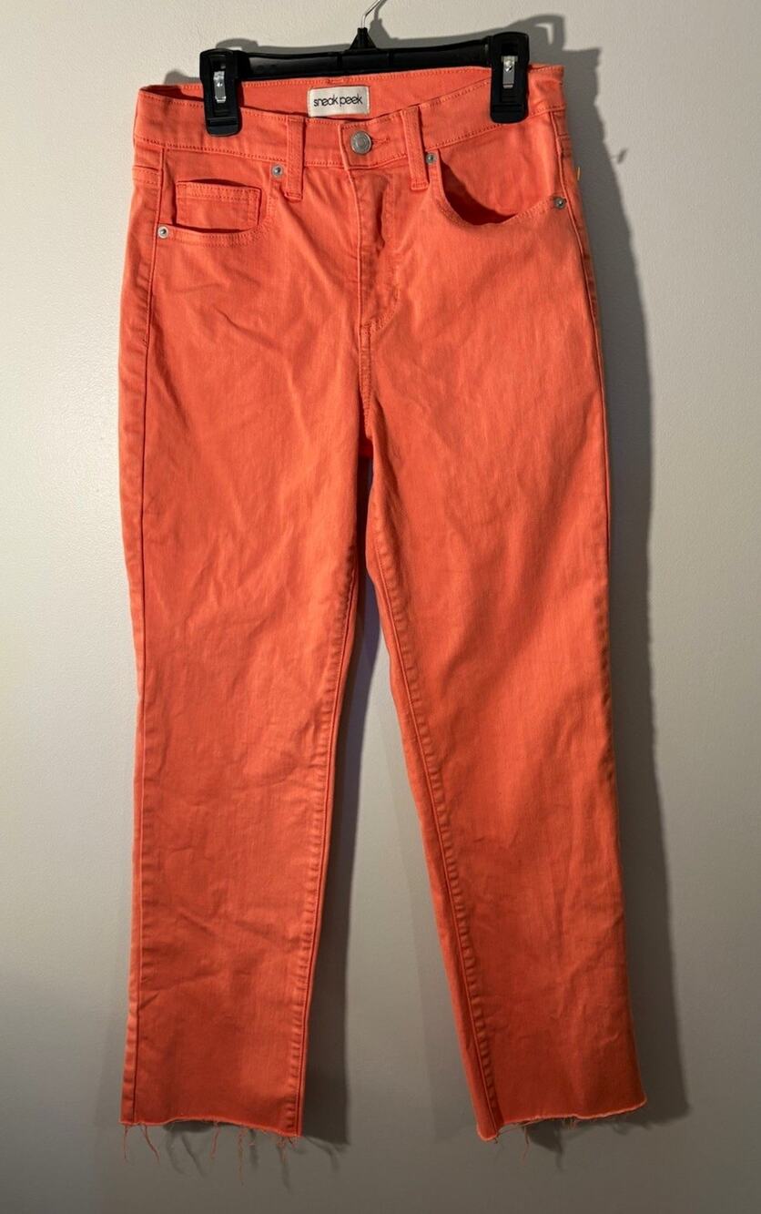 Sneak Peek Women’s Orange Denim Skinny Slim Mid Rise Stretch Jeans, size 25